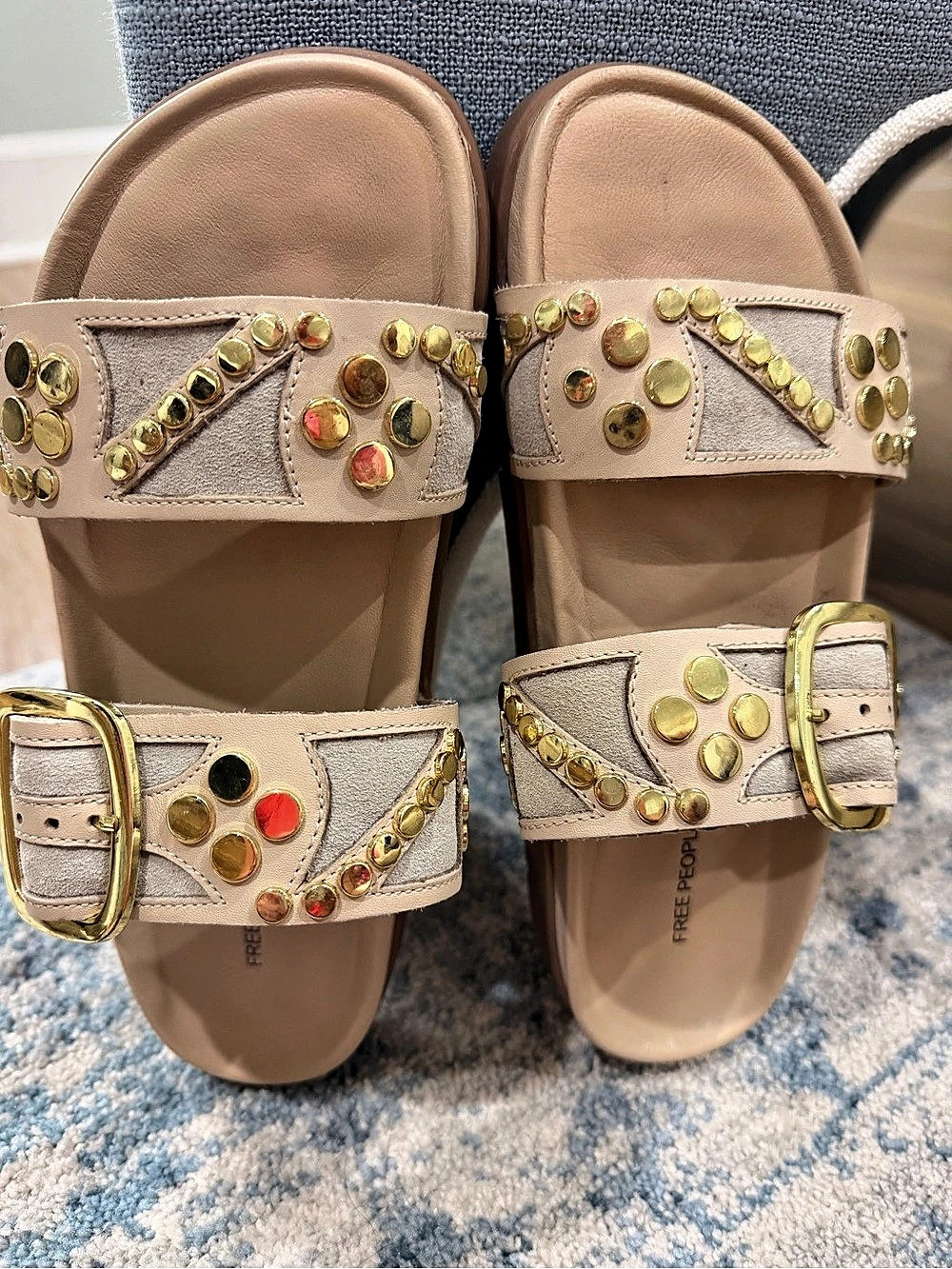 Free People Revelry Studded Slide Sandal Tan & Multicolor